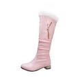 thumbnail image 1 of hopeusnice Women's Knee High Boots Fuzzy Fleece Lined Winter Warm Boots Comfortable Fashion Boots Low Heel Buckle Zipper Boots Pink 40, 1 of 9