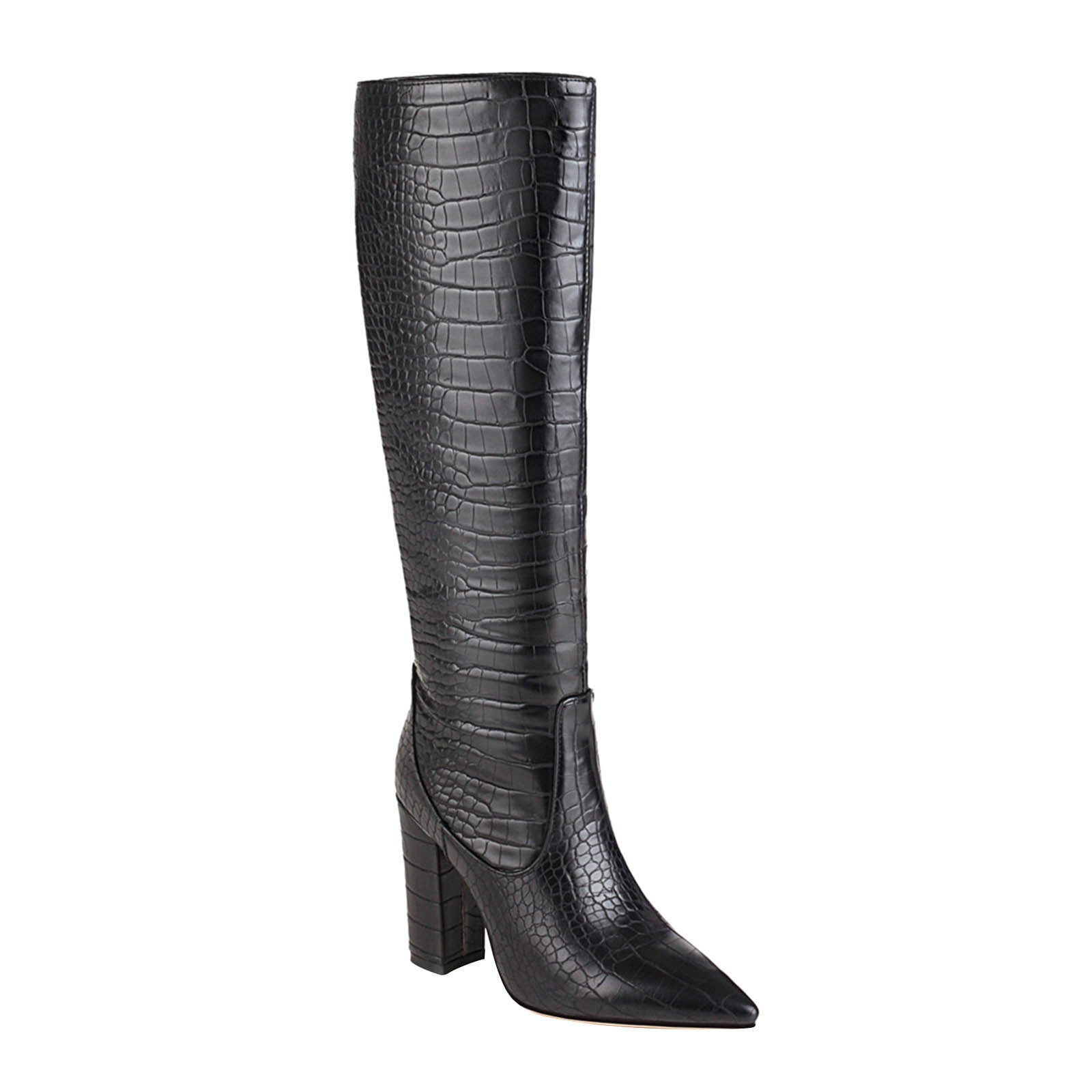 Women's Knee-High Boots - Low Chunky Heel & Pointed Toe With Lug Sole
