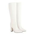 thumbnail image 1 of hopeusnice Women's Knee High Boots Pointed Toe Chunky Heel Leather Boots Fall Winter Warm Comfortable Fashion Boots White 42, 1 of 7