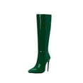 thumbnail image 1 of hopeusnice Women's Knee High Boots Pointed Toe Stilettos High Heel Over The Knee Boots Faux Leather Elegant Party Dress Boots Green 35, 1 of 9
