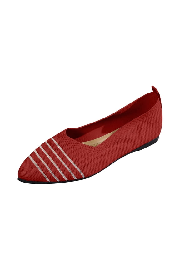Women's Knit Flats Pointed Toe Comfortable Slip On Shoes Breathable Mesh Sneakers Lightweight Walking Flats Red 42