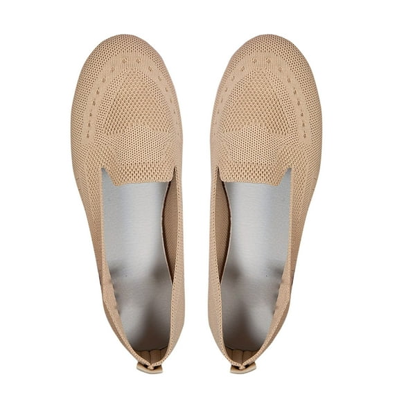 hopeusnice Women's Knitted Slip On Flats Comfortable Breathable Shoes Lightweight Loafers Casual Beach Sneakers Beige 42
