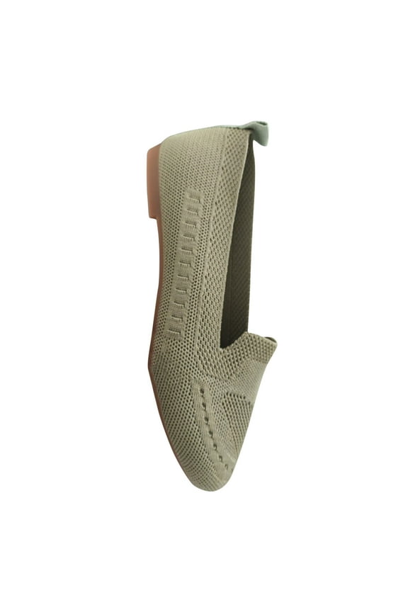 Women's Knitted Slip On Flats Comfortable Breathable Shoes Lightweight Loafers Casual Beach Sneakers Green 40