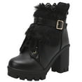 thumbnail image 1 of hopeusnice Women's Lace Leather Chunky Ankle Booties Boots Non-Slip Lace Up High Heel Short Boots for Bride Wedding Black 36, 1 of 4