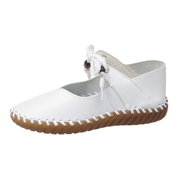 hopeusnice Women's Lace Up Flat Shoes Comfortable Soft Sole Breathable Flats Low Top Vacation Beach Shoes Slip On Outdoor Walking Shoes White 36