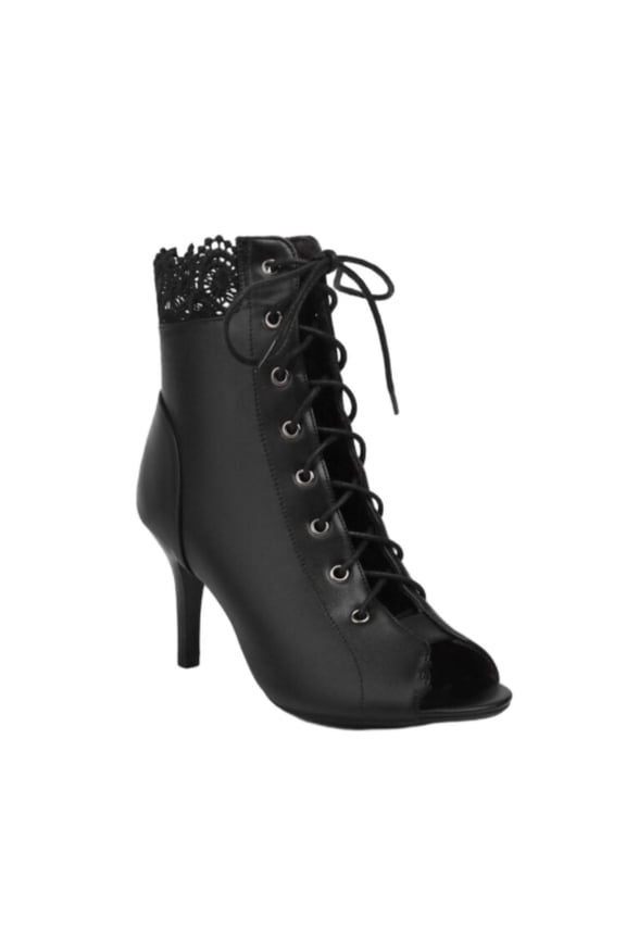 Women's Lace Up Peep Toe Ankle Boots High Heel Stilettos Booties Open Toe Party Wedding Evening Dress Shoes Black 42