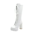 thumbnail image 1 of hopeusnice Women's Lace Up Platform Boots Chunky Heel Knee High Boots Faux Leather Buckle Boots Fall Winter Warm Comfortable Shoes White 35, 1 of 4