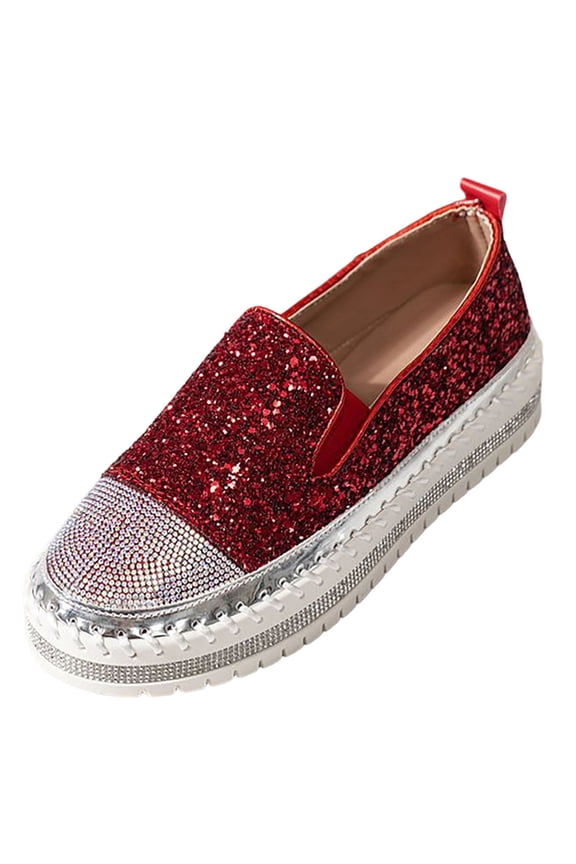 Women's Loafers Rhinestone Detail Flat Heel Sole Versatile Design For Multiple Occasions Red 36