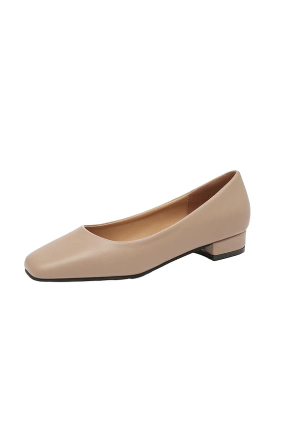 Women's Low Heel Square Toe Flats Comfortable Slip On Shoes PU Leather Block Heel Dress Shoes for Work Office Wedding Party Khaki 38