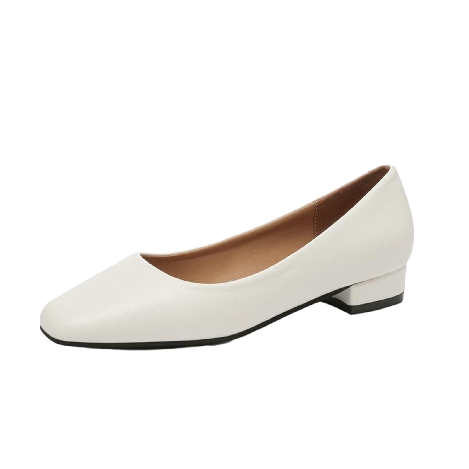 hopeusnice Women's Low Heel Square Toe Flats Comfortable Slip On Shoes PU  Leather Block Heel Dress Shoes for Work Office Wedding Party White 40 -  Walmart.com
