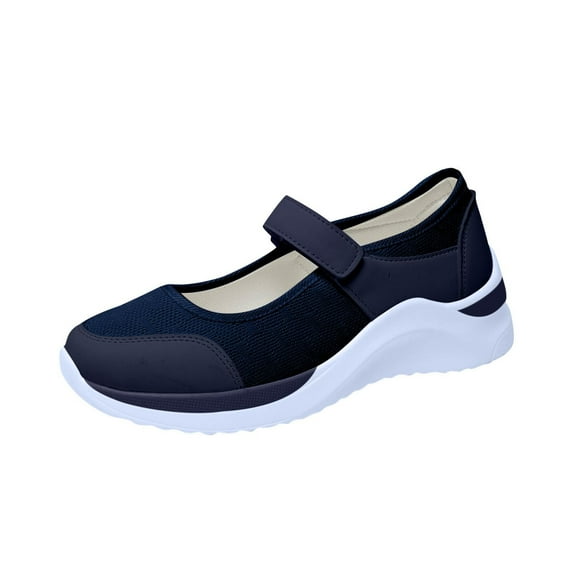 hopeusnice Women's Mesh Shoes Breathable Comfortable Walking Sneakers Buckle Strap Flats Slip On Sole Lightweight Soft Breathable Outdoor Blue 41