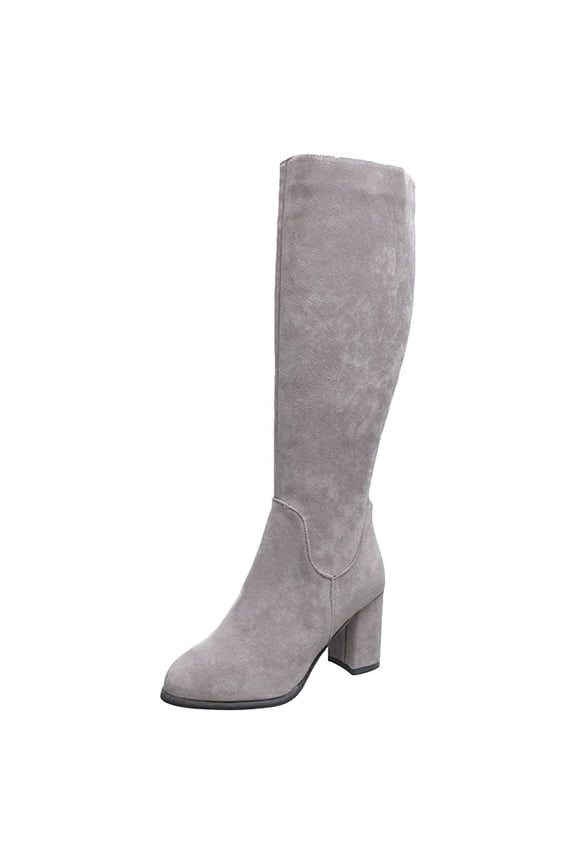 Women's Over The Knee Boots Block Heel Suede Knee High Boots Winter Warm Boots Stretch Mid Calf Boots Fashion Boots Comfortable Stylish Boots Khaki 40