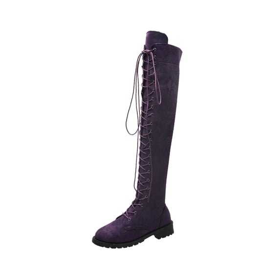 hopeusnice Women's Over The Knee Boots Lace Up Suede Boots Winter Warm High Heel Boots Fashion Boots Purple 38