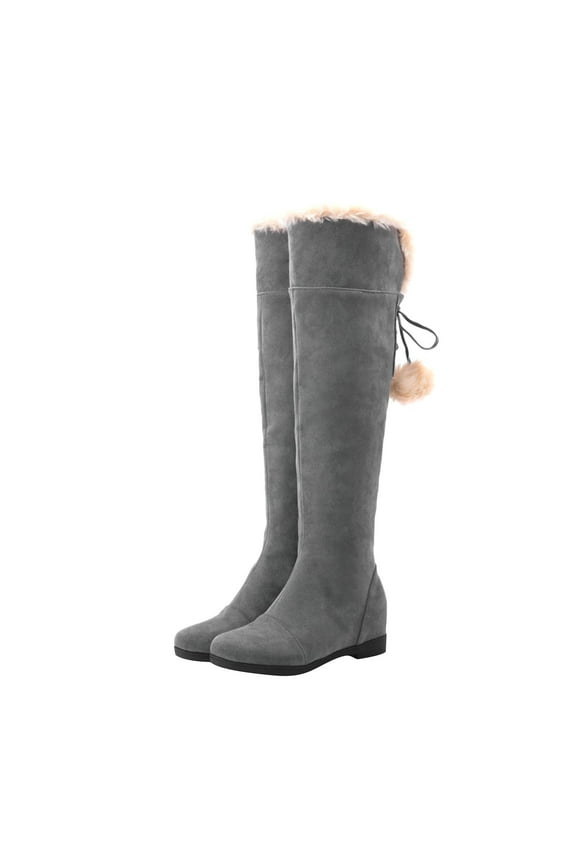 Women's Over The Knee Boots Suede Fuzzy Fleece Lined Wedge Heel Winter Boots Warm Plush Lining Buckle Buckle Pull on Boots Gray 39