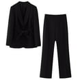 thumbnail image 1 of hopeusnice Women's Pants Solid Color Wide Leg Trousers Elastic High Waist Suit Sets Casual Beach Workout Vacation Fashion Summer Loose Business Sets Black L, 1 of 8
