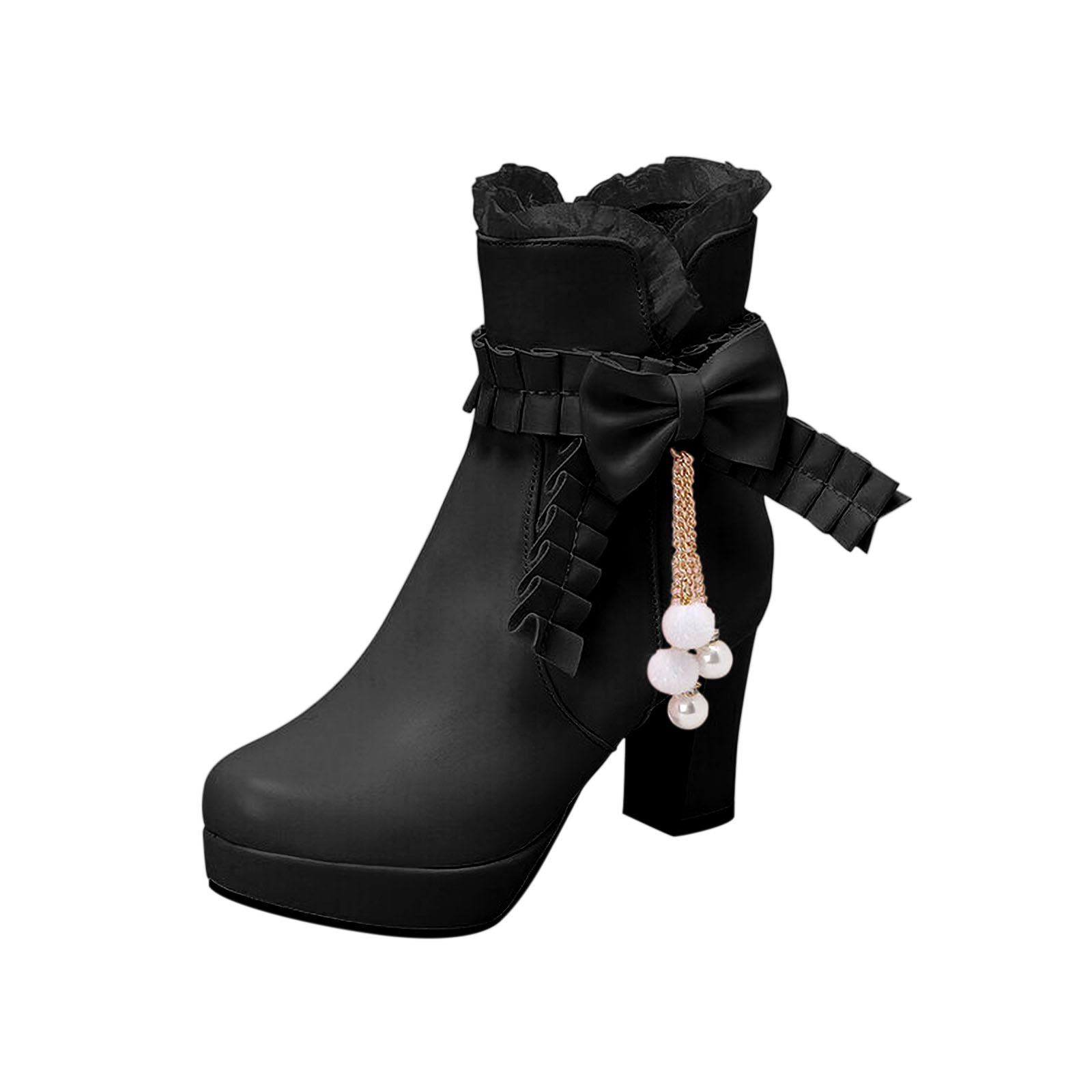Women's Chunky Heel Fur Ankle Boots - Side Zipper Platform Short Booties For Fall & Winter