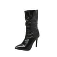 thumbnail image 1 of hopeusnice Women's Pointed Toe Stilettos Heel Ankle Boots Slouchy Faux Leather Mid Calf Boots Chunky Heel Dress Boots Fall Winter Shoes Black 39, 1 of 5