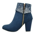 thumbnail image 1 of hopeusnice Women's Rhinestone Ankle Boots Zipper Suede Block Heel Booties Comfortable Dressy Winter Warm Shoes Blue 35, 1 of 8