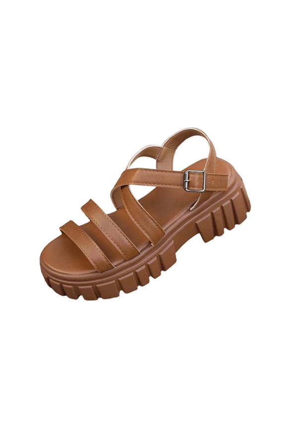 Women's Sandal Sole Buckle Closure Open Toe Plus Size Available Support For Daily Activities Brown 41