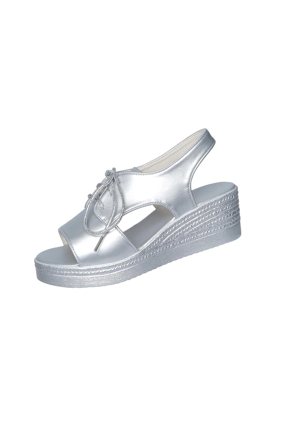 Women's Sandal Wedge Heel Sole Breathable Material For Warm Weather Versatile Matching With Various Outfits Silver 37