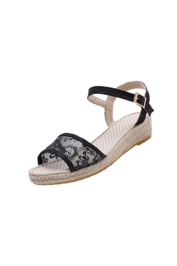 Women's Sandal Wedge Heel Sole Open Toe Plus Size Available Easy To On And Off Style Black 41