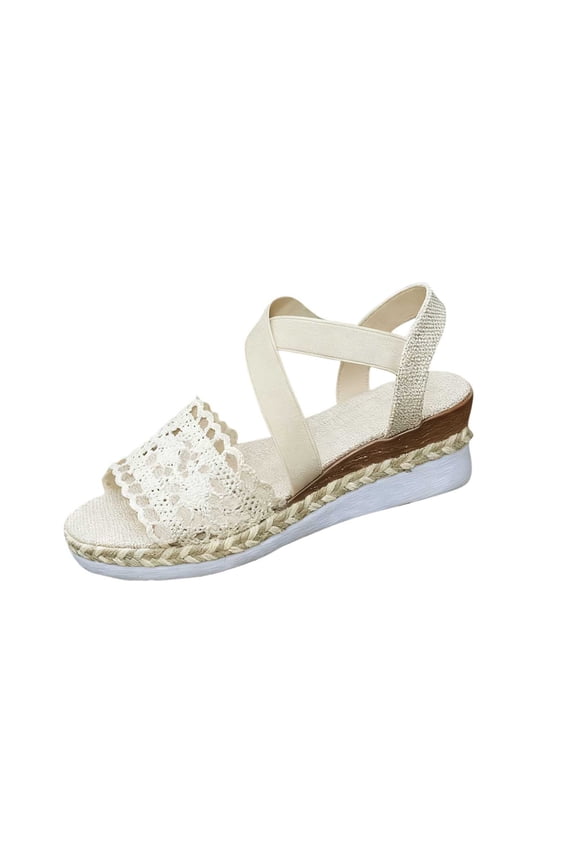 Women's Sandal Wedge Heel Sole Open Toe Versatile Breathable Material For Warm Weather Beige 42