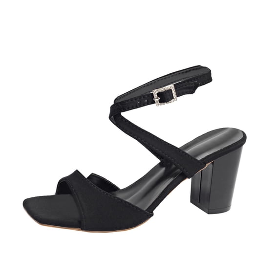 hopeusnice Women's Sandals Non-slip Breathable Trendy Open Toe Square High heel Soft PU Materials Summer Shoes Roman Dress Shoes Black 40