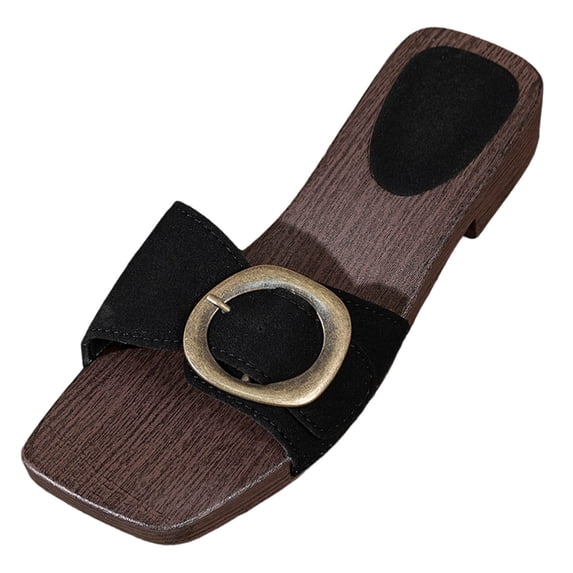 hopeusnice Women's Shoes Plus Size Available Open Toe Square Toe Flat Heel Perfect For Weekend Outings And Errands Black 5.5
