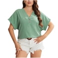 thumbnail image 1 of hopeusnice Women's Short Sleeve Swiss Dot Blouse Notch V Neck T-Shirts Summer Tops Casual Loose Trendy Pleated Elegant Business Workwear Shirts Fashion Solid Color Tunic, 1 of 8