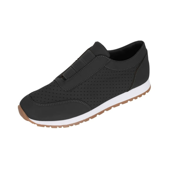 hopeusnice Women's Slip On Sneakers Breathable Leather Comfortable Walking Flat Shoes Elastic Lightweight Sneakers Soft Sole Comfortable Black 38