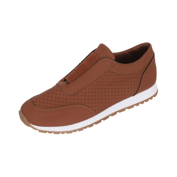 hopeusnice Women's Slip On Sneakers Breathable Leather Comfortable Walking Flat Shoes Elastic Lightweight Sneakers Soft Sole Comfortable Brown 38