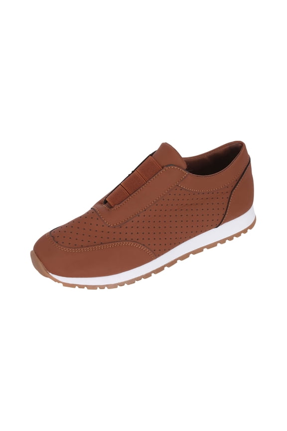 Women's Slip On Sneakers Breathable Leather Comfortable Walking Flat Shoes Elastic Lightweight Sneakers Soft Sole Comfortable Brown 41