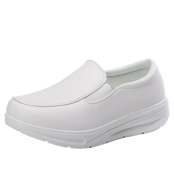 hopeusnice Women's Slip On Wedge Shoes Faux Leather Comfortable Walking Shoes Work Shoes Breathable Non-Slip Lightweight Arch Support Dress Shoes White 36
