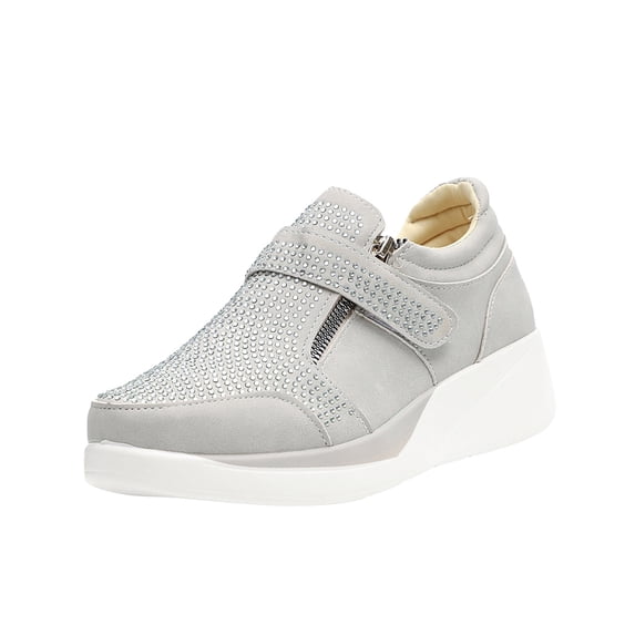 hopeusnice Women's Slip On Wedge Sneakers Breathable Comfortable Walking Shoes Zipper Buckle Design Lightweight Suede Outdoor Sneakers Gray 39