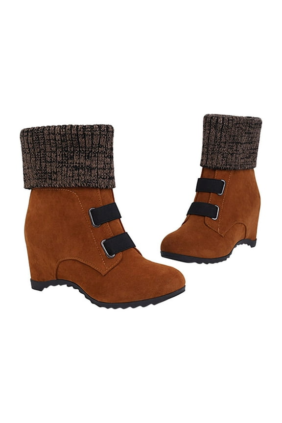 Women's Slip-on Booties Vintage Wedge Heel Ankle Boots Elastic Short Boots Winter Fleece Cotton Shoes Flat Sock Boots Elegant Party Booties Brown 35