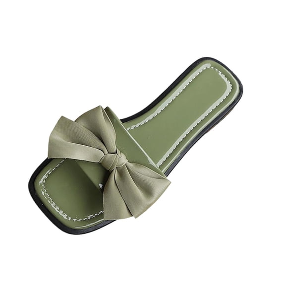 hopeusnice Women's Slippers Bow Accent Square Toe Flat Heel Support For All Day Wear Versatile Design For Multiple Uses Green 9