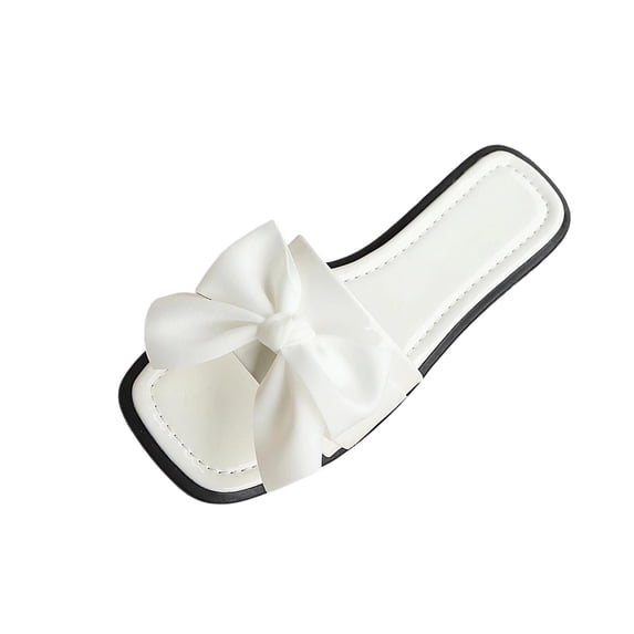 hopeusnice Women's Slippers Bow Accent Square Toe Flat Heel Support For All Day Wear Versatile Design For Multiple Uses White 9