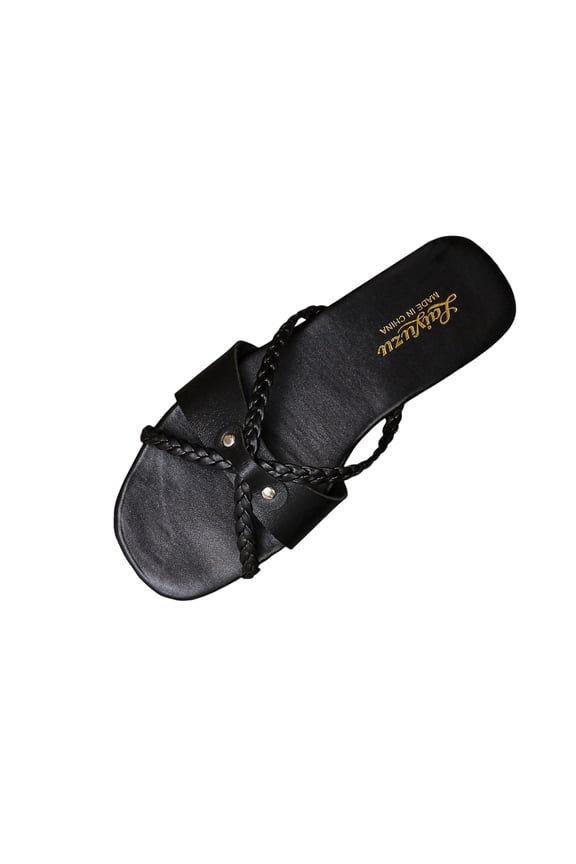 Women's Slippers Plus Size Available Open Toe Flat Heel Block Heel Comfortable For Extended Walking Time Black 7.5