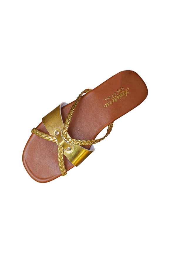 Women's Slippers Plus Size Available Open Toe Flat Heel Block Heel Comfortable For Extended Walking Time Gold 6