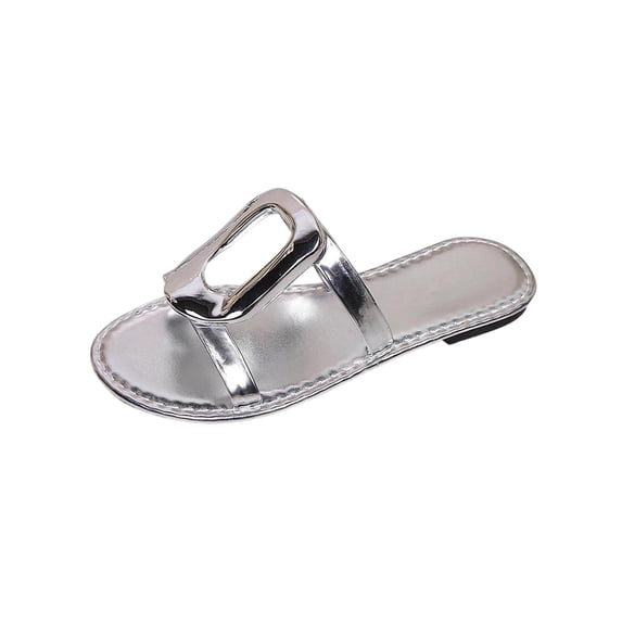 hopeusnice Women's Slippers Plus Size Available Open Toe Flat Heel Stylish Look For Modern Fashion Needs Silver 7
