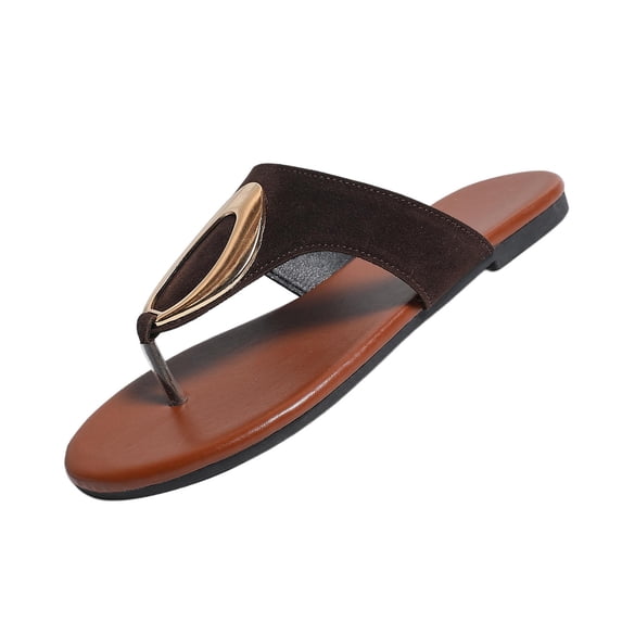 hopeusnice Women's Slippers Plus Size Available Open Toe Round Toe Flat Heel High Quality Material For Lasting Wear Style Brown 8.5
