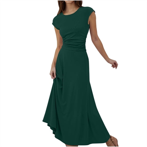 hopeusnice Women's Solid Color Dress Clearance Crew Neck Lounge Dress 2 Piece Workout Activewear Casual Short Sleeve Dress Sets Summer Lightweight Clothing for Female Green S