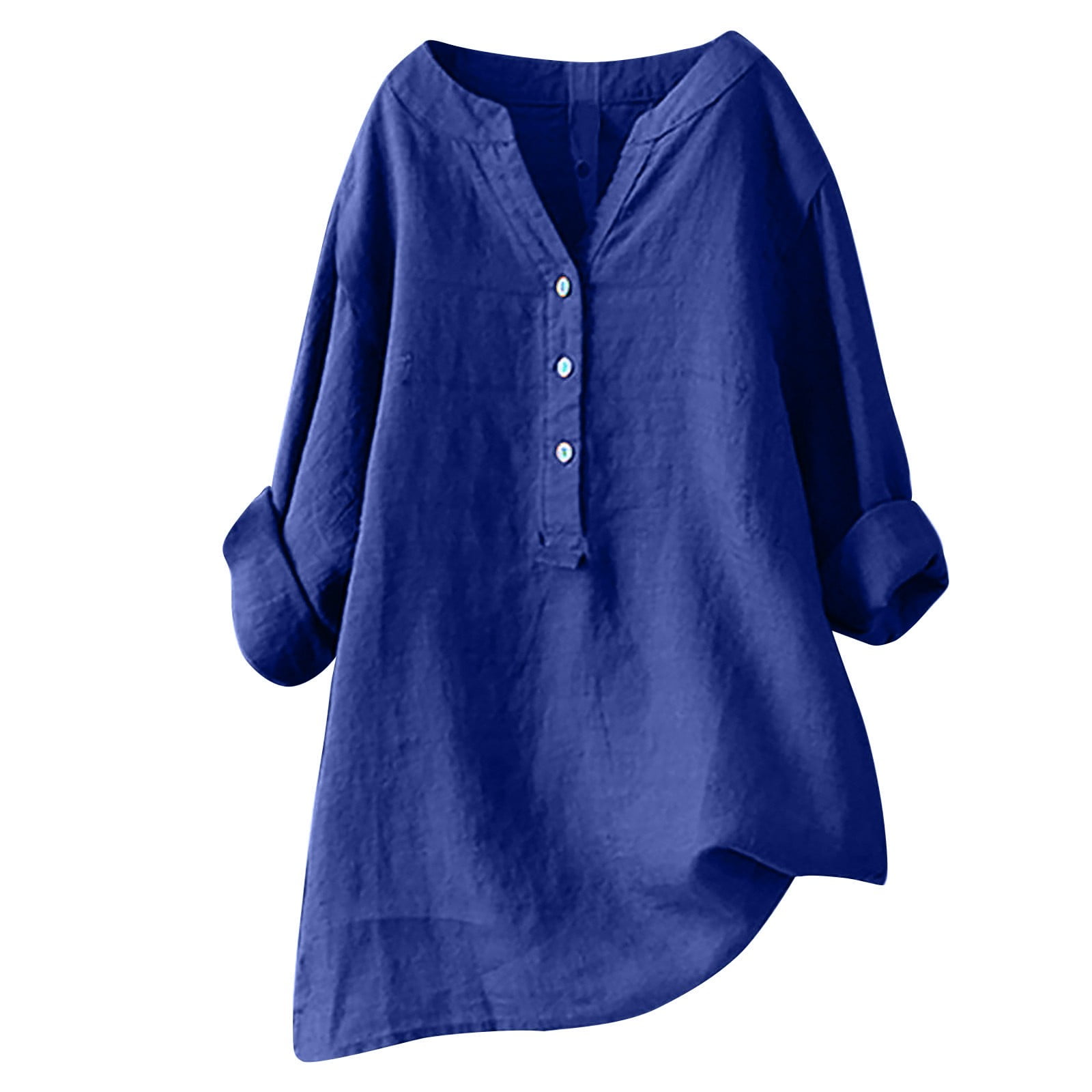 hopeusnice Women's Solid Color Dress Clearance Summer Lightweight Workout Activewear Casual Long Sleeve Tunic Shirts Button Up Tops Notch Neck Blouse Clothing for Female Blue L