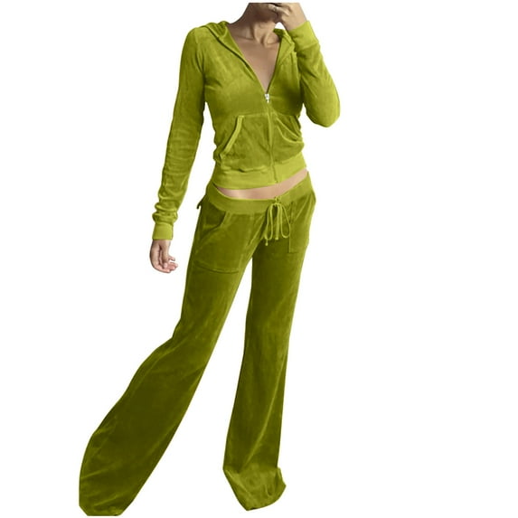 hopeusnice Women's Solid Color Sets Sweatsuits 2 Piece Long Sleeve Sweatpants Casual Summer Lightweight Workout Exercise Clothing for Female Army Green XXL