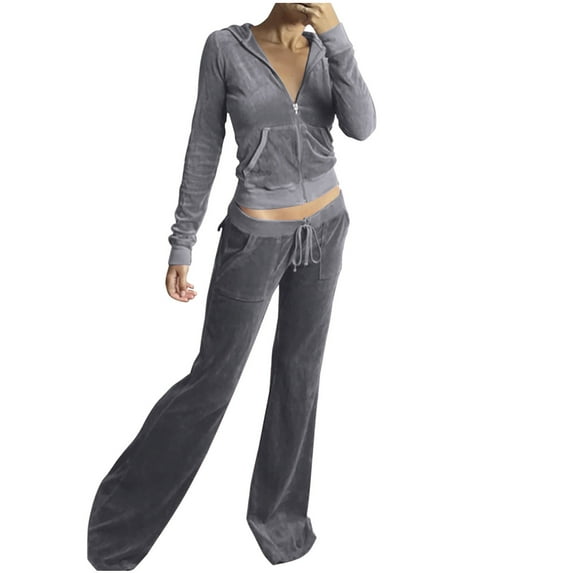 hopeusnice Women's Solid Color Sets Sweatsuits 2 Piece Long Sleeve Sweatpants Casual Workout Exercise Summer Lightweight Clothing for Female Gray XL
