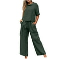 thumbnail image 1 of hopeusnice Women's Solid Color Sets Sweatsuits 2 Piece Short Sleeve Sweatpants Casual Summer Lightweight Workout Exercise Clothing for Female Green M, 1 of 7