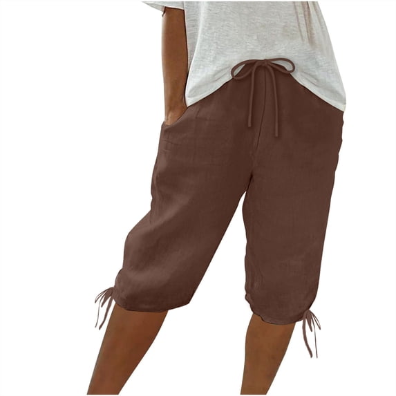 hopeusnice Women's Solid Color Trousers Clearance Exercise Gym Capri Drawstring sweatpants jumpsuits Joggers Casual Summer Lightweight Clothing for Female Coffee M
