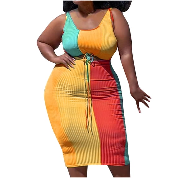 hopeusnice Women's Split Half Skirt Sets Casual Beach Sleeveless Dress Sets Pants Drawstring Fashion Summer Solid Color Lounge Sets Workout Vacation Yellow XXXL