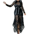 thumbnail image 1 of hopeusnice Women's Standing Collar Irregular Long Skirt Casual Beach Pants Long Sleeve Dress Suits Fashion Summer Solid Color Bodycon Dress Lace Bandage Black XXXXXL, 1 of 6