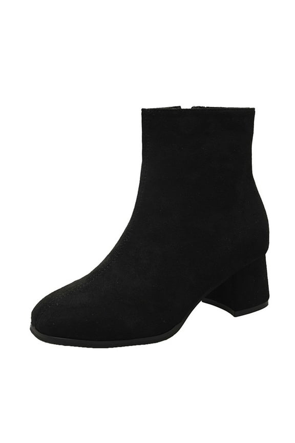Women's Suede Ankle Boots Block Heel Zipper Closed Toe Booties Comfortable Low Heel Dress Shoes for Fall Winter Black 38
